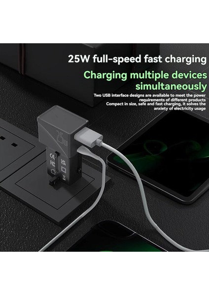 Abd Ab Ingiltere Aus Seyahati Için 1 Usb-A Qc 3 0 18W ve 1 Type C Pd 25W Hızlı Şarj Cihazı ile Evrensel Seyahat Adaptörü Güç Adaptörü (Yurt Dışından) indirimleri
