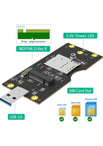 Ngff(M 2) - Sım 8pin Kartlı USB 3 0 Adaptörü 3g/4g/5g Modülü Için Genişletme Kiti Yuvası 3042/3052 Tip Ngff(M 2) Anahtar B Kartı (Yurt Dışından) fırsatları
