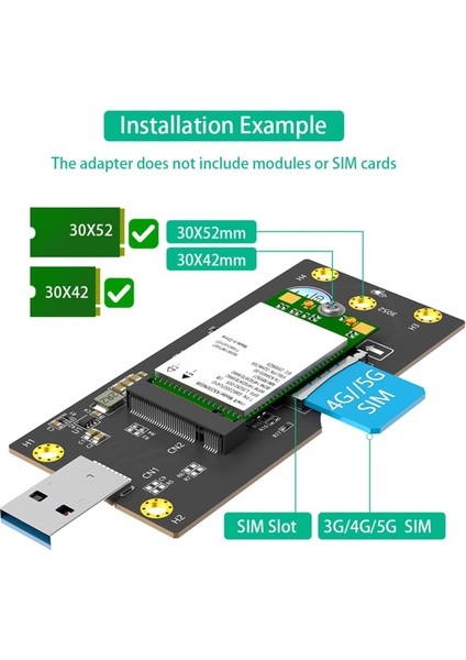 Ngff(M 2) - Sım 8pin Kartlı USB 3 0 Adaptörü 3g/4g/5g Modülü Için Genişletme Kiti Yuvası 3042/3052 Tip Ngff(M 2) Anahtar B Kartı (Yurt Dışından) indirimleri