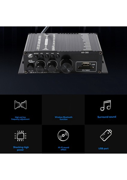 AK-380 Bluetooth Ses Güç Amplifikatörü 2 0 Ch Bluetooth Alıcısı Hoparlör Amp USB Sd Aux Girişi Güç Ab Fışı ile (Yurt Dışından) fırsatları