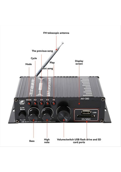 AK-380 Bluetooth Ses Güç Amplifikatörü 2 0 Ch Bluetooth Alıcısı Hoparlör Amp USB Sd Aux Girişi Güç Ab Fışı ile (Yurt Dışından) indirimleri