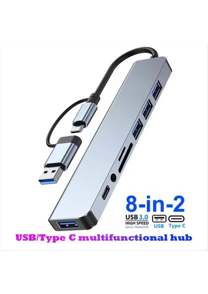 8 In 2 USB + Tip C Hub Yerleştirme Istasyonu ile 3 5mm Ses Jak Adaptörü Sd Kart Okuyucu Dizüstü Tablet Disk Dönüştürücü (Yurt Dışından) modelleri
