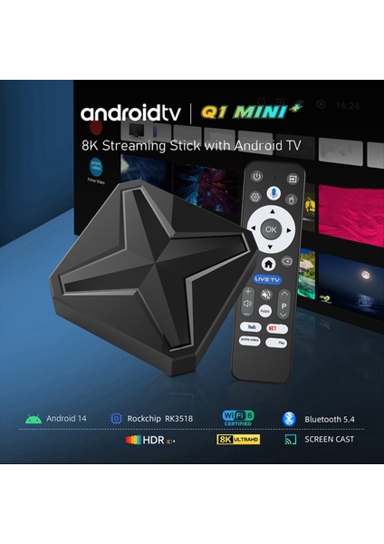 Q1MINI + Android 14 Tv Kutusu Bluetooth 5 4 RK3518 2 + 16G Çift Uı Arayüzü Sistemi Sesli Medya Oynatıcı Set Üstü Kutusu Abd Plug (Yurt Dışından) fiyatları