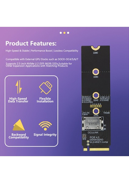 Oculink Sff 8612 - M 2 Için Nvme M-Key SSD SFF-8612 Kadın Yükseltici Kart Pcıe 4 0 X4 U 2 SSD Sabit Disk Dönüştürücü (Yurt Dışından) fiyatları