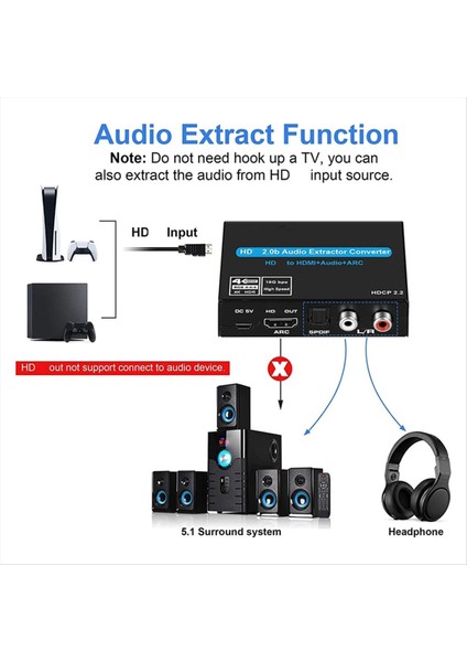 4K 60Hz Hdmı2 0 Ses Çıkarıcı Desteği 5 1ch Hdmı2 0 Hd-Mı - Hdmıaudio Arc Anahtarı Sesli Toslink Stereo Tv Ps4 Için (Yurt Dışından) indirimleri