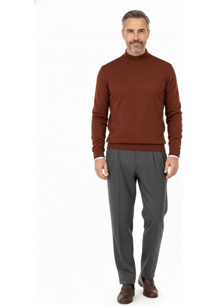 Erkek Kışlık Pamuklu Triko Ince Örme Yarım Balıkçı Yaka Kazak Rahat Kesim Tam Kalıp