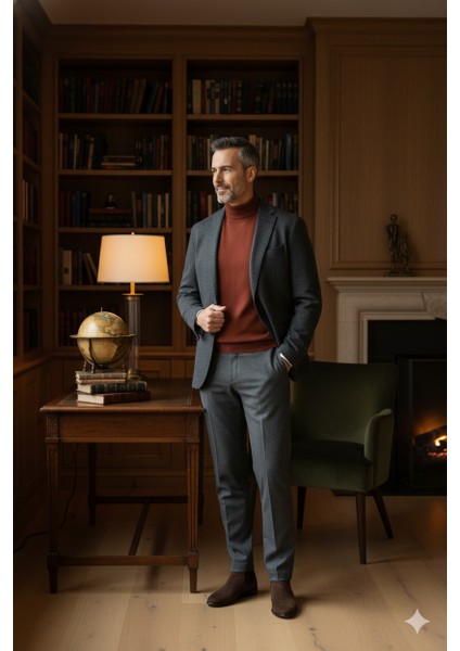 Erkek Kışlık Pamuklu Triko Ince Örme Yarım Balıkçı Yaka Kazak Rahat Kesim Tam Kalıp indirimleri