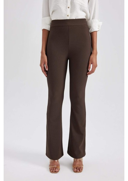 Yüksek Bel Basic Düz İspanyol Paça Uzun Tayt