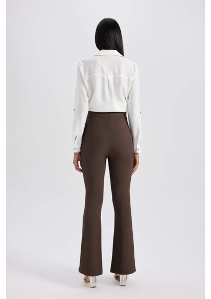 Yüksek Bel Basic Düz İspanyol Paça Uzun Tayt