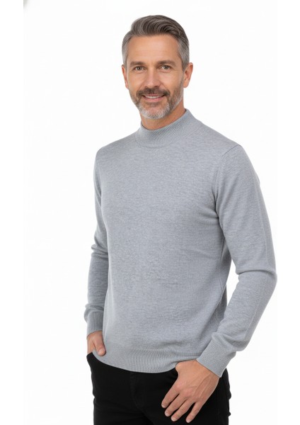 Erkek Kışlık Pamuklu Triko Ince Örme Yarım Balıkçı Yaka Kazak Rahat Kesim Tam Kalıp