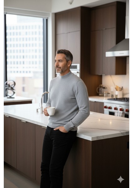 Erkek Kışlık Pamuklu Triko Ince Örme Yarım Balıkçı Yaka Kazak Rahat Kesim Tam Kalıp fırsatları