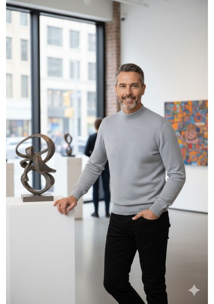 Erkek Kışlık Pamuklu Triko Ince Örme Yarım Balıkçı Yaka Kazak Rahat Kesim Tam Kalıp indirimleri