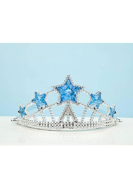 Bfs Yıldız Şekilli Elsa Prenses Kraliçe Tacı Mavi Renk Çocuk Boy 5X17 cm modelleri