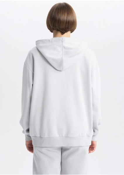 Relax Fit Kapüşonlu Kanguru Cepli Kalın Basic Düz Sweatshirt