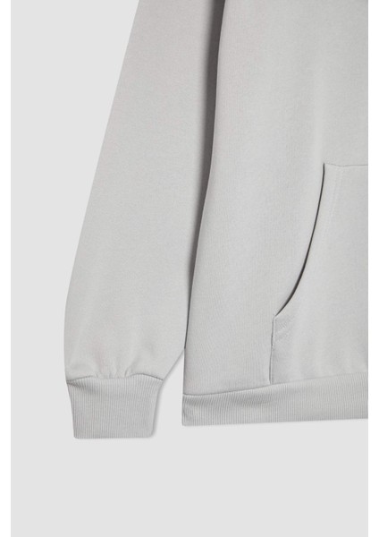 Relax Fit Kapüşonlu Kanguru Cepli Kalın Basic Düz Sweatshirt