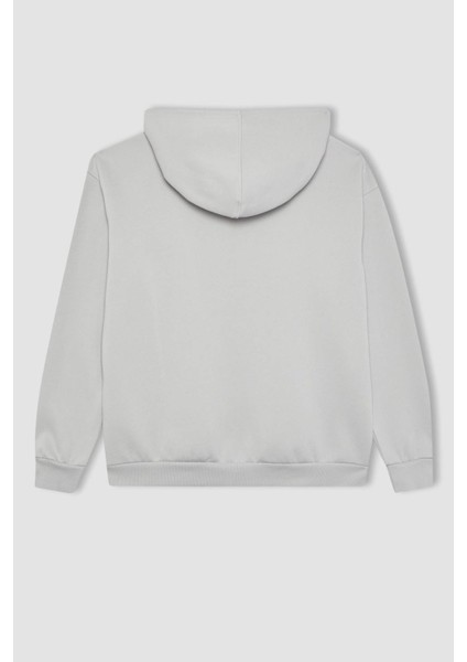 Relax Fit Kapüşonlu Kanguru Cepli Kalın Basic Düz Sweatshirt