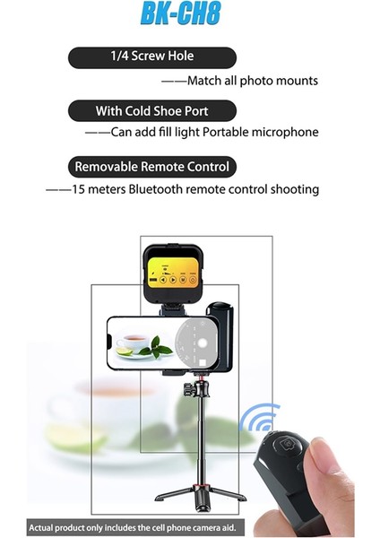 H8 Iphone Android Telefon Için Kademesiz Yakınlaştırma Selfie Kolu Kavrama Bluetooth Uzaktan Kumanda Sarsıntı Önleyici Fotoğraf Kolu (Yurt Dışından) fiyatları