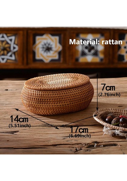 2x Rattan Kutu Saklama Sepetleri Kapaklı Rattan Sepet El Dokuma Yuvarlak Dokuma Sepet Masaüstü Dekoratif Kutu Ev Için (Yurt Dışından) fiyatları