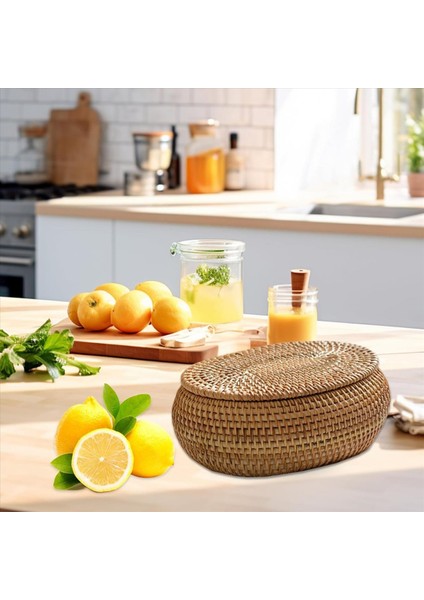 2x Rattan Kutu Saklama Sepetleri Kapaklı Rattan Sepet El Dokuma Yuvarlak Dokuma Sepet Masaüstü Dekoratif Kutu Ev Için (Yurt Dışından) fırsatları