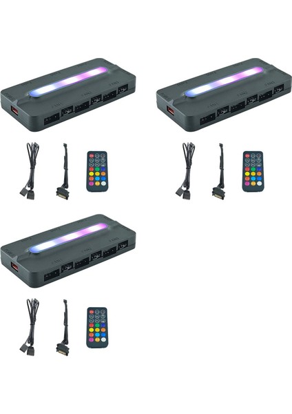 3x 5 V/3pin Argb 4pin Fan Pwm Hub 1to6 Müzik Ritim Sıcaklık Kontrol Cihazı Aura Sync Soğutma Fanı Uzaktan Kumanda Hub (Yurt Dışından)