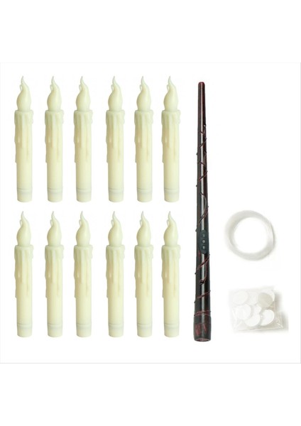 Sihirli Değnek ile Yüzen Mumlar Uzaktan Cadılar Bayramı Süslemeleri 12 Adet Cadılar Bayramı Dekor Için LED Alevsiz Konik Mum (Yurt Dışından)