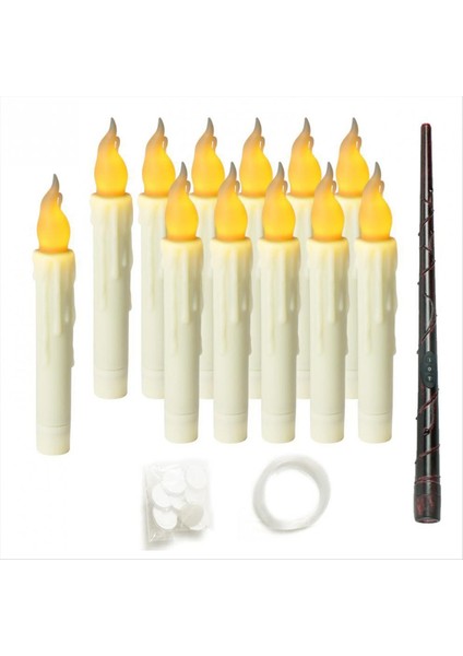 Sihirli Değnek ile Yüzen Mumlar Uzaktan Cadılar Bayramı Süslemeleri 12 Adet Cadılar Bayramı Dekor Için LED Alevsiz Konik Mum (Yurt Dışından) fiyatları