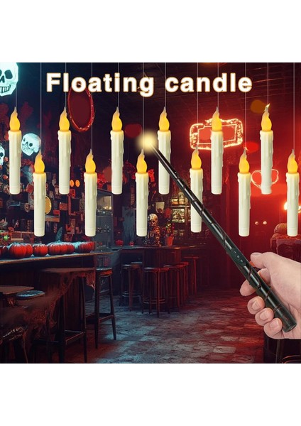 Sihirli Değnek ile Yüzen Mumlar Uzaktan Cadılar Bayramı Süslemeleri 12 Adet Cadılar Bayramı Dekor Için LED Alevsiz Konik Mum (Yurt Dışından) indirimleri
