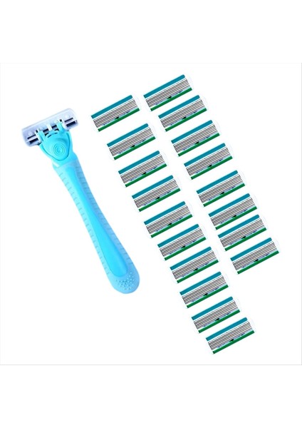 1 Sap + 18 Bıçak/kadın Manuel Jilet 6 Katmanlı Paslanmaz Çelik Sepacılık Tıraş Bıçakları Değiştirilebilir Tıraş Alın (Yurt Dışından)