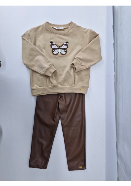 Comix Kız Çocuk Fly Baskılı 2 Iplik Takım 3-6 Yaş Kahve-Bej