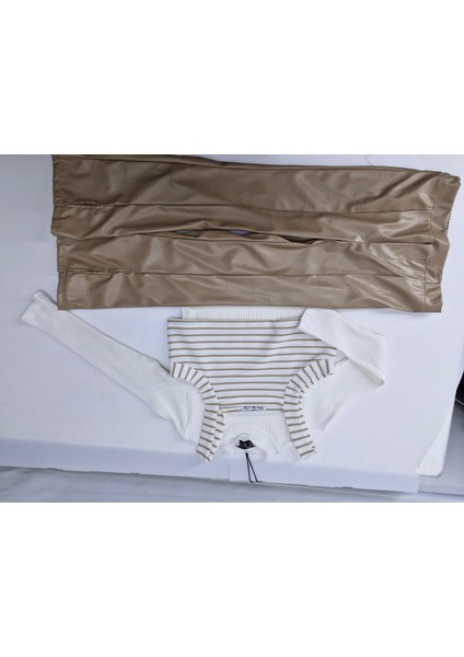 Smile Kız Çocuk Deri Ispanyol Paça Pantolon 5-8 Yaş Bej modelleri