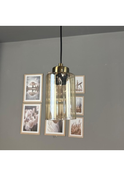 Vetra Cam Bal Rengi Tekli Avize Küçük Plafonyer Başlık Retro Sarkıt Lamba Restoran Salon Aydınlatma