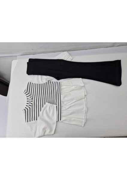 Smile Kız Çocuk Ispanyol Paça Takım 5-8 Yaş Siyah-Beyaz modelleri