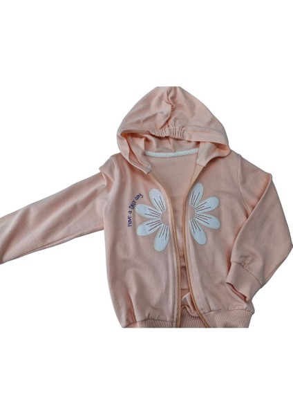 Kız Çocuk Somon Papatyalı Hırkalı Kot Pantolonlu 3'lü Takım 2 Yaş modelleri