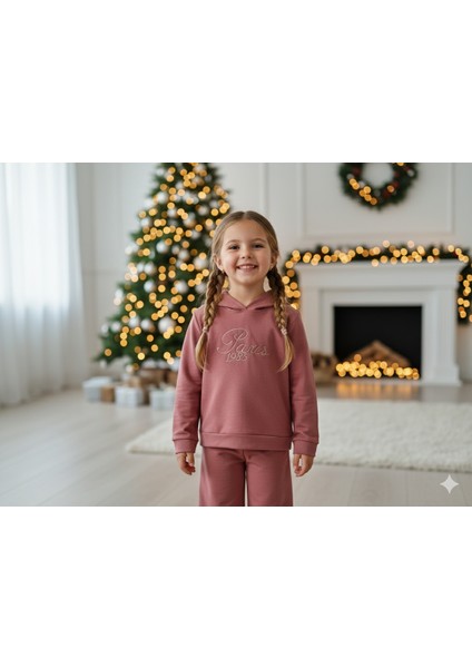 Kız Çocuk Gül Kurusu Paris Nakışlı Eşofman Takım 6 Yaş