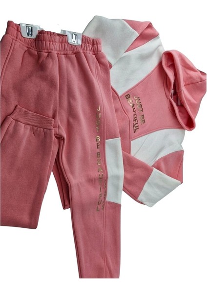 Kız Çocuk Ekru Pembe Beautiful Kapüşonlu Eşofman Takımı fiyatları