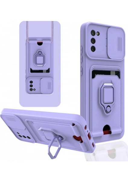 Samsung Galaxy A03S Kılıf Zuma Kartvizitli Yüzüklü Silikon - Lila