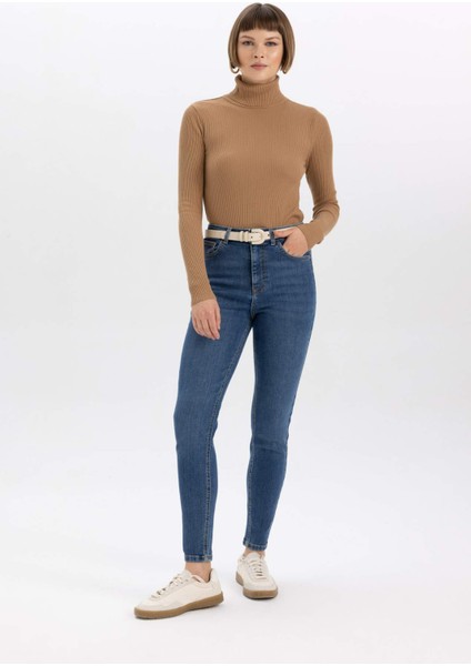 Fitted Balıkçı Yaka Basic Düz Triko Kazak