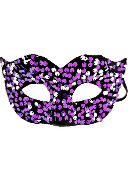 Bfs Mor Renk Arkadan Lastikli Pul Payet Işlemeli Balo After Parti Maskesi modelleri