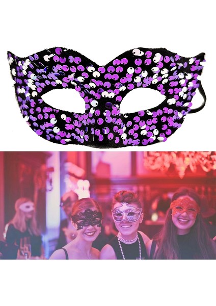 Bfs Mor Renk Arkadan Lastikli Pul Payet Işlemeli Balo After Parti Maskesi fırsatları