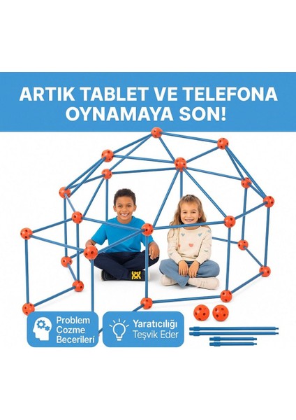 Ailece Oynanan Zeka ve Motor Becerileri Geliştiren Çadır Ev Kurma Oyun Seti, Oyun Çadırı Seti, Çocuklar için 200 Parça İnşaat Seti, Çocuk Oyunu