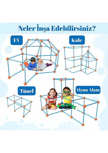 Ailece Oynanan Zeka ve Motor Becerileri Geliştiren Çadır Ev Kurma Oyun Seti, Oyun Çadırı Seti, Çocuklar için 200 Parça İnşaat Seti, Çocuk Oyunu indirimleri