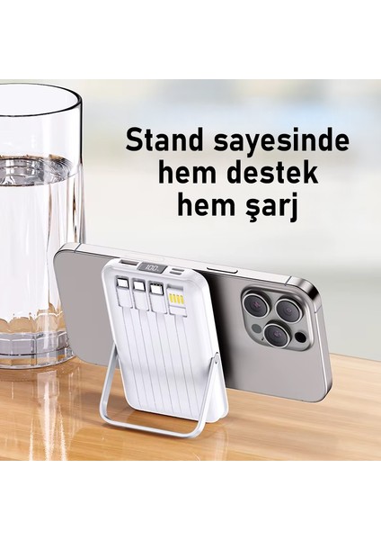 10.000 Mah Kablosuz ve Kablolu Powerbank | Apple Watch ve Airpods Uyumlu 37.5 Watt Standlı Powerbank