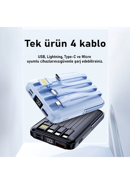 10.000 Mah Kablosuz ve Kablolu Powerbank | Apple Watch ve Airpods Uyumlu 37.5 Watt Standlı Powerbank