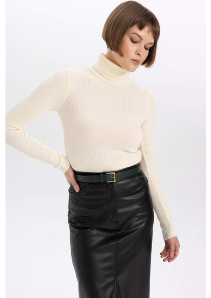 Fitted Balıkçı Yaka Basic Düz Triko Kazak B2092AX23WN