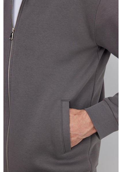 Unisex Relax Fit Rahat Kesim Pamuklu Içi Polarlı Fermuarlı Gri Dik Yaka Flato Cepli Sweatshirt Hırka modelleri