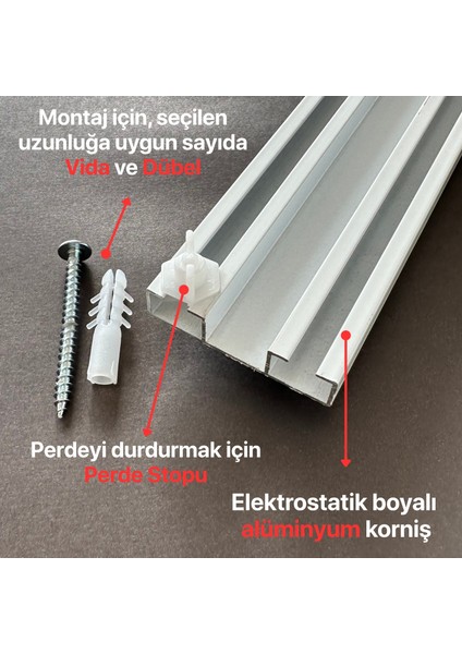 Iki Kanallı Alüminyum Beyaz Perde Rayı (48MM) Düz Ikili Korniş fiyatları