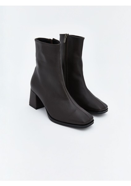 Yeni Sezon Deri Görünümlü Kadın Topuklu Bot