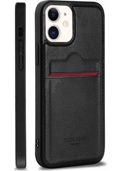 İphone 11 Uyumlu Siyah Rich Boss Lüx Deri Kartlıklı Kılıf