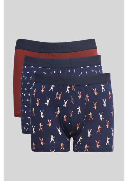 Erkek Lacivert 3'lü Pamuklu Esnek Boxer Paketi