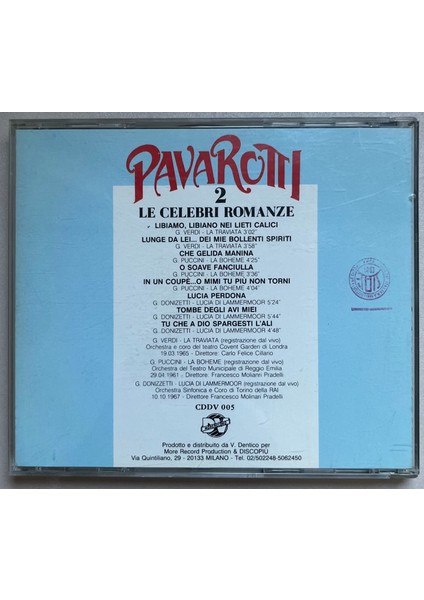 Pavarotti Le Celebri Romanze 2 CD (Orijinal Dönem Baskı Cd) fiyatları